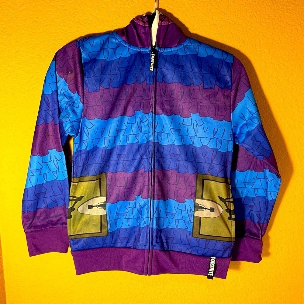 FORTNITE Zip Up Hooded Jacket Sweatshirt Costume Hoodie Side Pockets Boys M